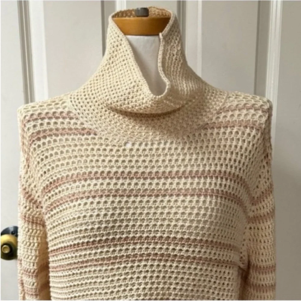 Free People Montauk Dunes Crochet Open Weave Mock Cowl Top